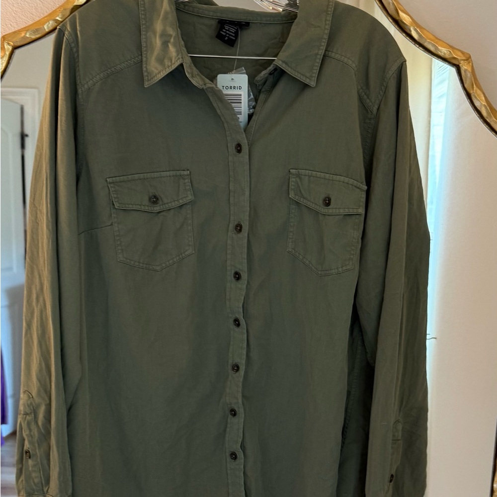 Torrid Sage Green long sleeve Collared Shirt